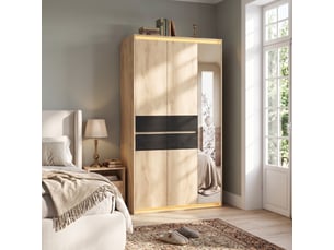 Armoire de chambre 110x47x200 cm avec miroir, dressing moderne penderie led, mdf 2 tringles 4 tiroirs 9 niches, chêne