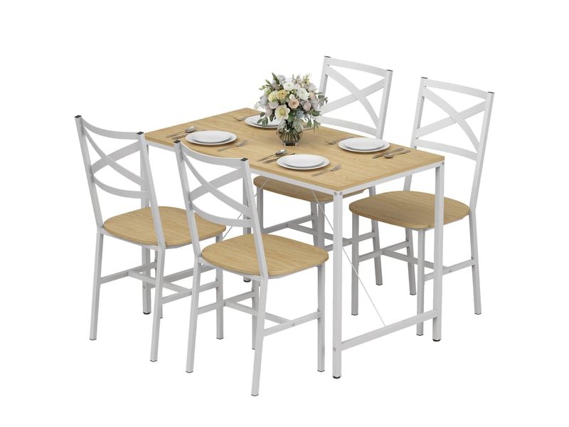  Ensemble table salle à manger avec 4 chaises, table de cuisine avec chaises pour 4 personnes, bois naturel et blanc  - Conforama B