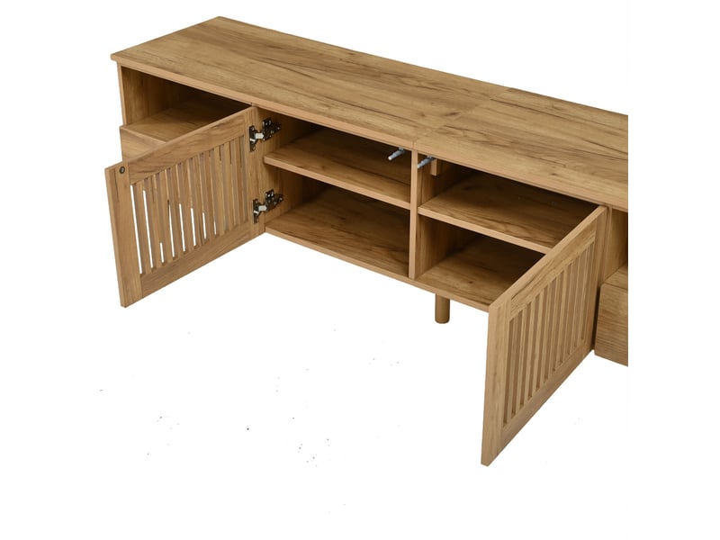  Meuble tv 180 cm - 2 portes grillagées et 2 tiroirs - mdf bois naturel  - Conforama E