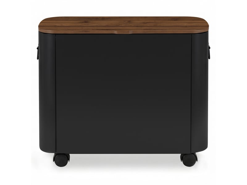  Coffre de cheminée multi-usages sac à granulés ou bûches avec couvercle effet noyer et roulettes métal noir  - Conforama C