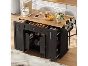 Desserte de cuisine 120x45x87 cm plateau rabattable mdf noir et naturel