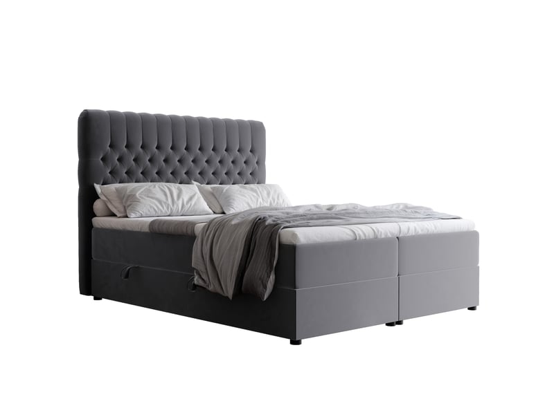 Lit adulte alba - 200x200 cm - matelas ressorts + surmatelas - coffre de rangement - velours dense hydrofuge gris ALBA - Conforama A