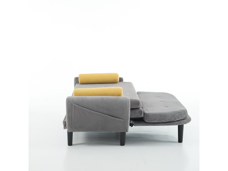Canapé 2 places en velours côtelé gris, daybed avec fauteuil relax et rangement - Conforama E