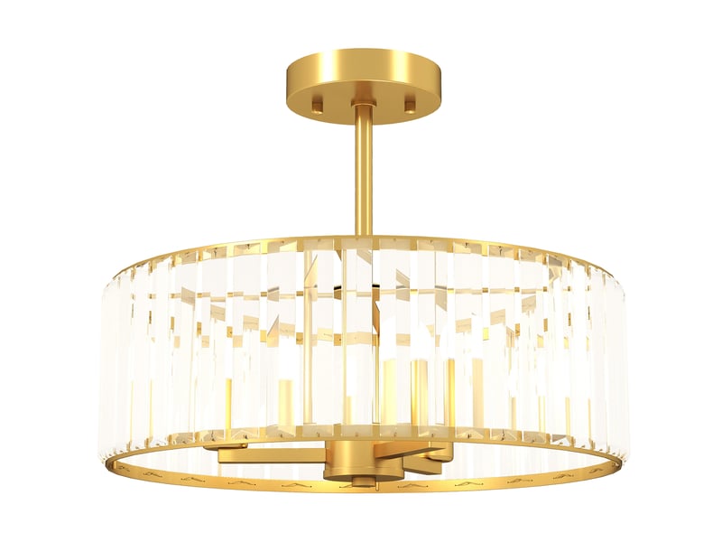  Plafonnier, lustre design, abat-jour en cristal, 3 ampoules, métal, couleur or  - Conforama A
