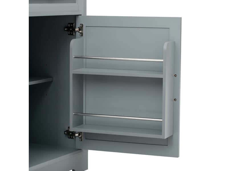  Îlot de cuisine sur roulettes gris avec plan extensible, 2 tiroirs, rangement et compartiment poubelle  - Conforama E