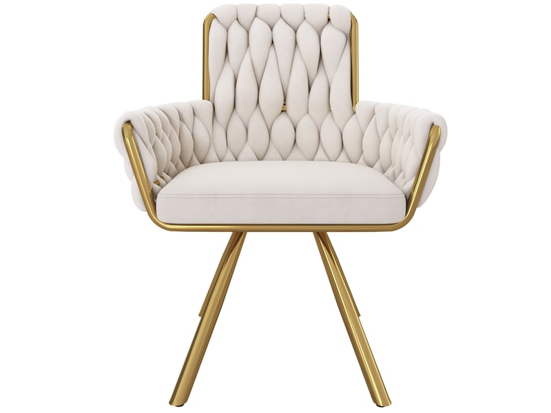  Lot de 4 chaises de salle à manger pivotantes en velours beige, pieds métalliques, style moderne  - Conforama E
