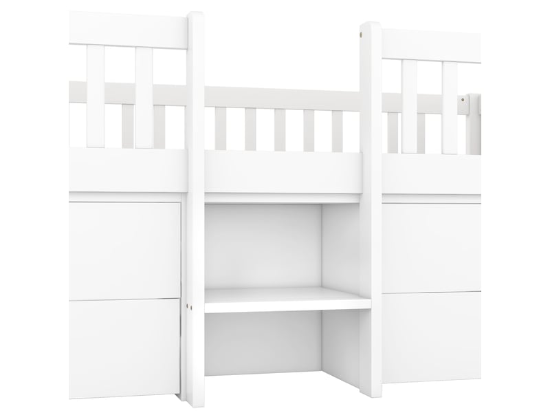 Lit enfant 90x200 cm mi-haut avec 4 tiroirs et échelle, pin et mdf, blanc, sans matelas - Conforama E