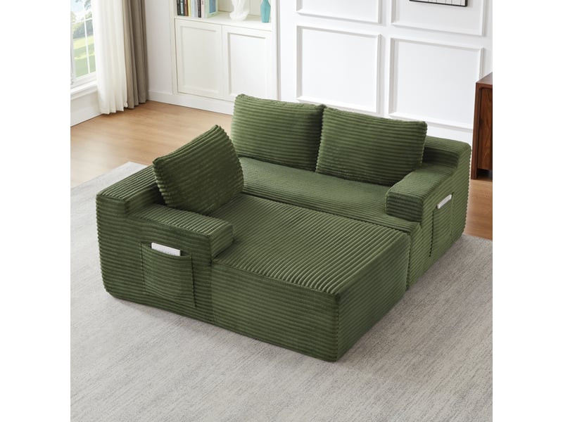 Canapé d'angle en velours côtelé 3 places, sans montage, modulaire, assise profonde, confort moelleux, design nuage - Conforama W