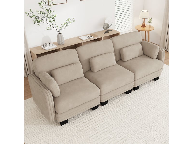 Canapé modulable - 3 places - coussins d'accoudoirs - tissu chenille - mobilier de salon - configuration flexible - brun clair CozyNest - Conforama B
