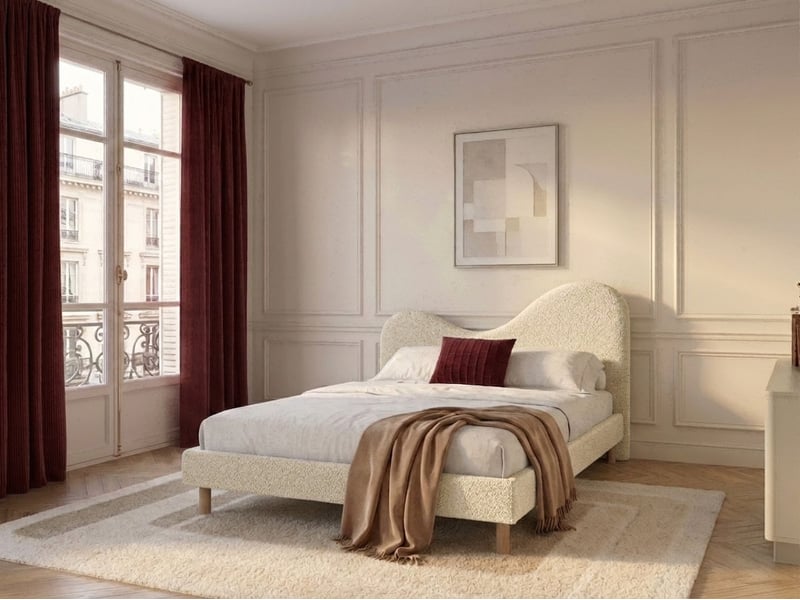  Bobochic lit celina tissu bouclette avec lattes massives beige 160x200 CELINA - Conforama C