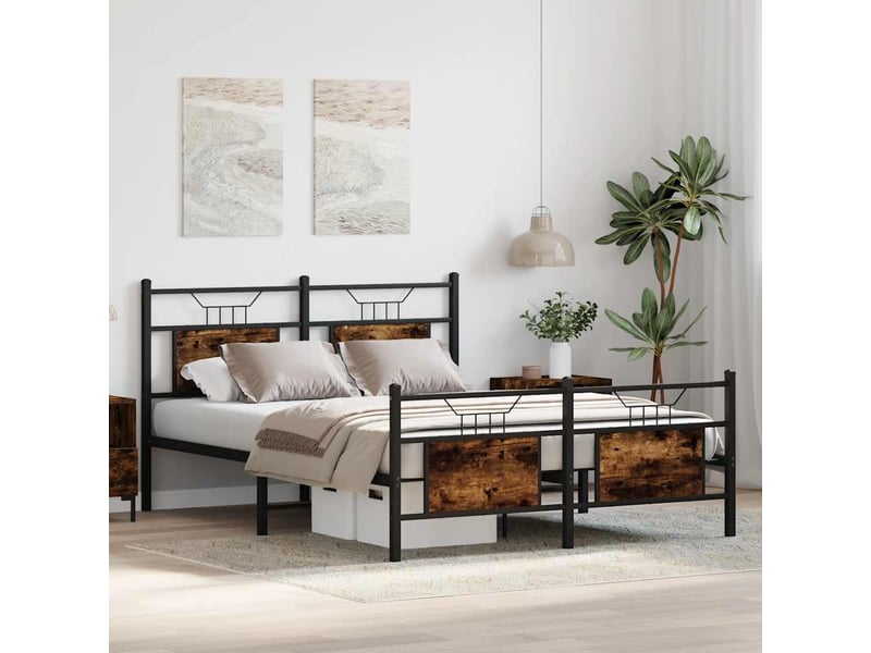 Lit double- lit adulte -  cadre de lit sans matelas chêne fumé 140x190 cm bois ingénierie  - Conforama C