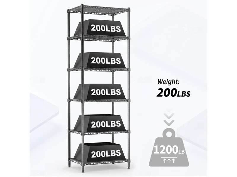  Étagère en fil de fer ultra-résistante 545 kg – 6 niveaux – rangement autonome pour garage, cellier, cave, buanderie – 186 cm PLS_33WPFHTY - Conforama E