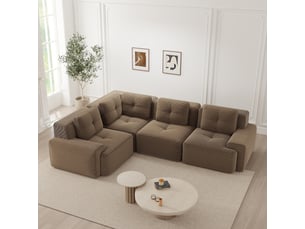 Canapé droit fixe <strong></strong> <strong></strong> 4 places Velours côtelé marron