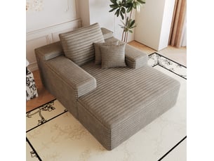 Méridienne canapé modulaire sans montage avec assise profonde et large, en tissu camel