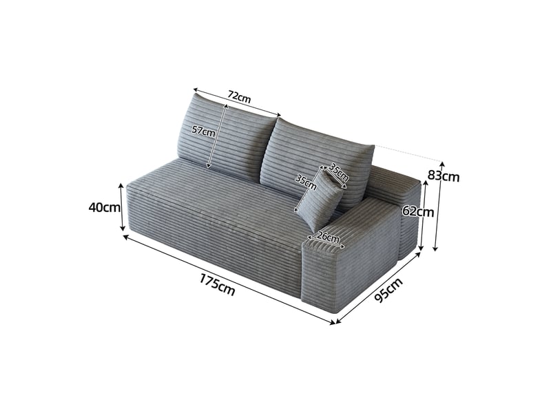 Canapé droit 2 places gris 175 cm - petit canapé confortable pour salon et appartement - Conforama C