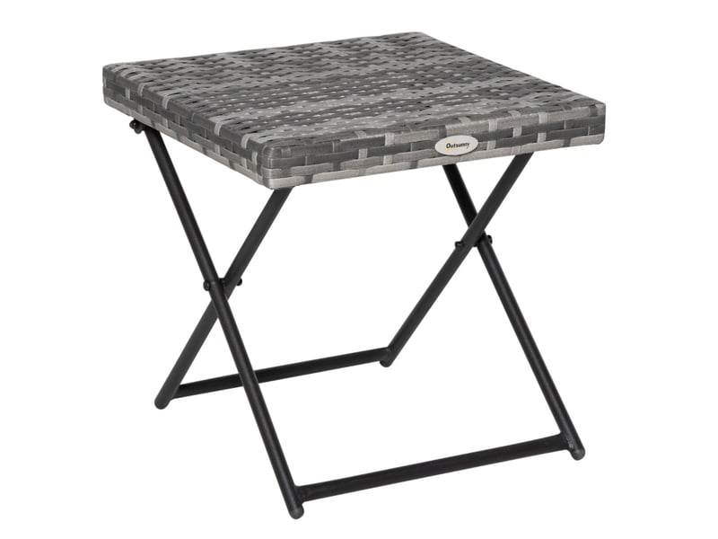  Table basse de jardin pliante 40x40x40 cm – grise – résine tressée, piètement métallique pliable robuste  - Conforama A