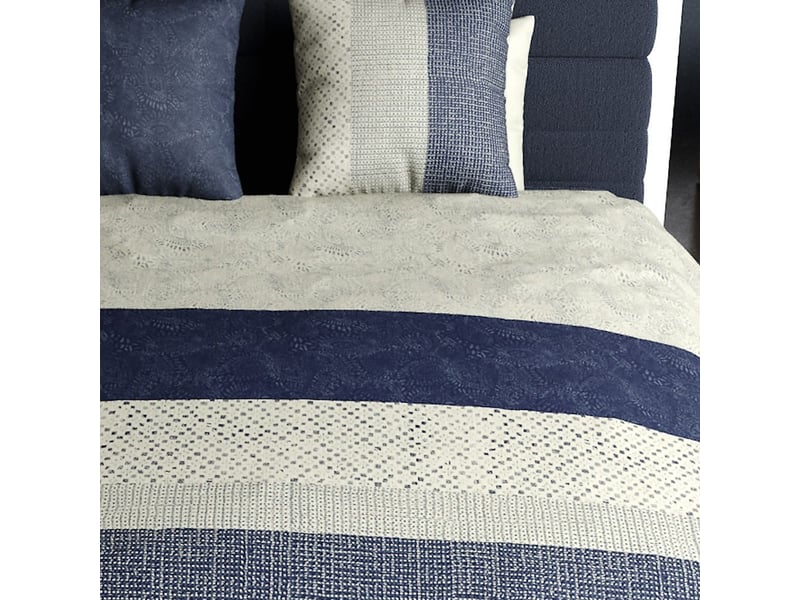  Parure housse de couette 240x220cm + 2 taies motif graphique bleu et blanc 100% coton - dorine DORINE - Conforama D