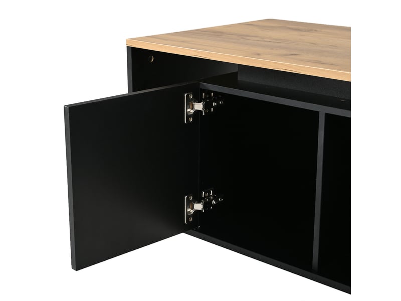  Table basse 100x50x41 cm noire avec led, 2 portes à motif diagonal et rangement semi-ouvert Fay Lum - Conforama E