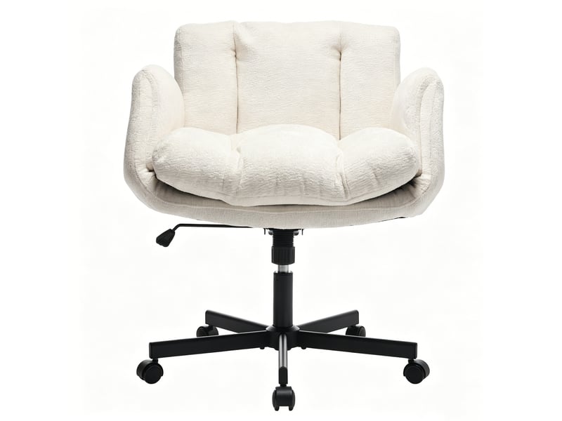  Fauteuil de bureau ergonomique 57,5x60x92,5 cm beige crème - chaise de bureau pivotante en chenille avec double coussin et accoudoirs réglables  - Conforama A