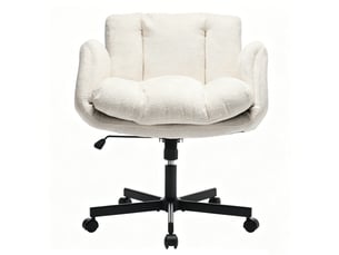 Fauteuil de bureau ergonomique 57,5x60x92,5 cm beige crème - chaise de bureau pivotante en chenille avec double coussin et accoudoirs réglables