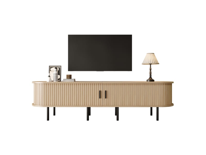  Meuble tv 170x40x46 cm, portes coulissantes, passe-câbles, façades texturées, pieds métal, grand rangement pour salon - naturel  - Conforama A