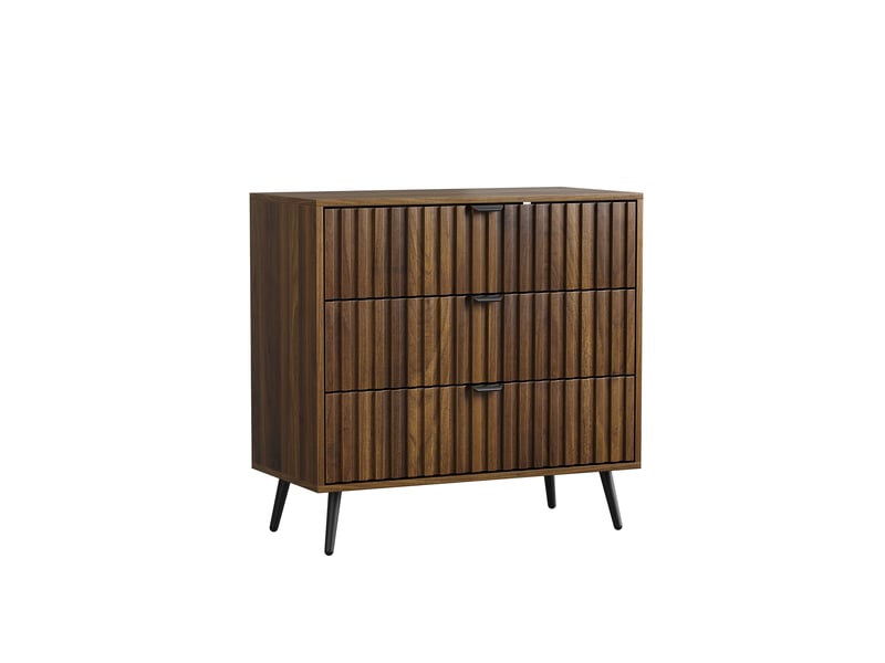  Commode 3 tiroirs avec poignées et pieds en métal pour chambre en mdf 80×39×78 cm noyer  - Conforama A