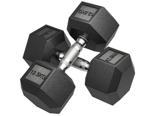 Lot de 2 haltères hexagonaux 25 kg en fonte caoutchouté pour maison bureau gym à domicile, noir
