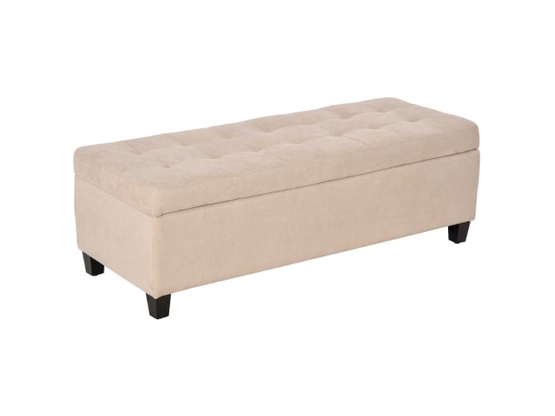  Banc coffre beige rembourré aspect lin avec couvercle et rangement, pour salon et chambre  - Conforama A
