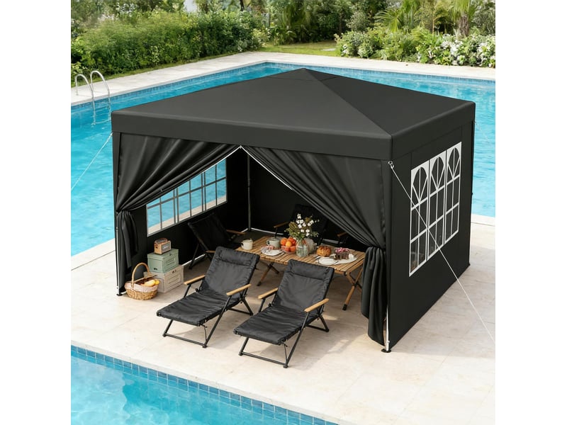  Tonnelle pliante de jardin 300x300 cm – gris – toit oxford 210d, parois latérales et sac de transport  - Conforama B