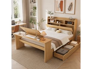 Lit 2 places 140x200 cm <strong>OKMYHOME</strong> <strong></strong> coloris naturel