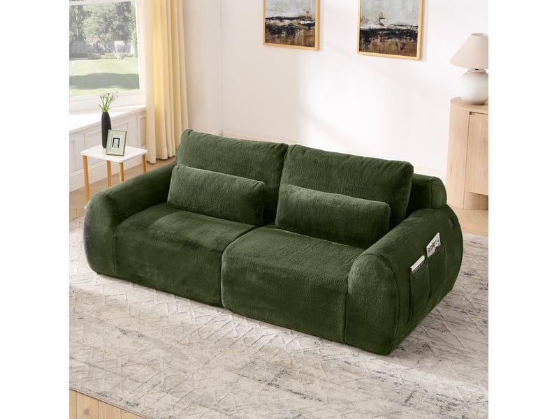  Canapé 2 places 208x101x81 cm vert en mousse, ports usb et poche latérale, design moderne  - Conforama B
