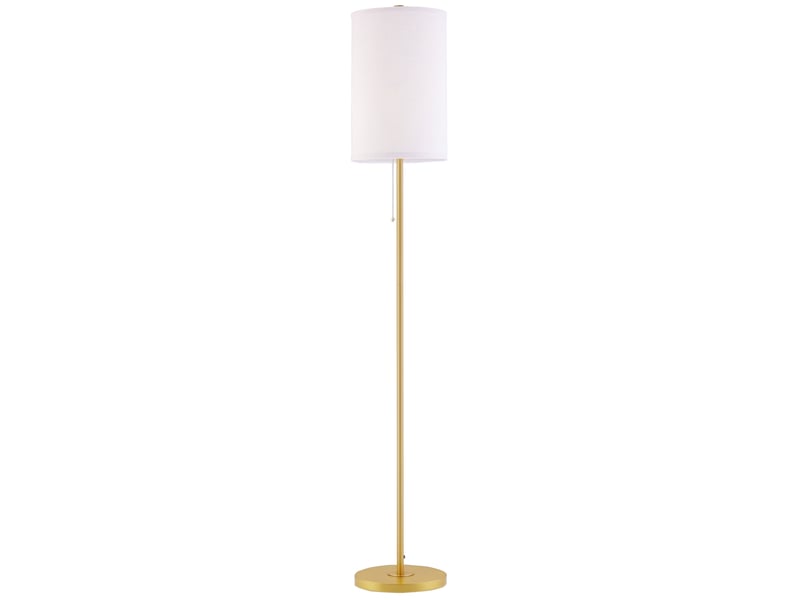  Lampadaire avec interrupteur à chaînette, abat-jour en lin et base en acier, douille e27, doré et crème  - Conforama B