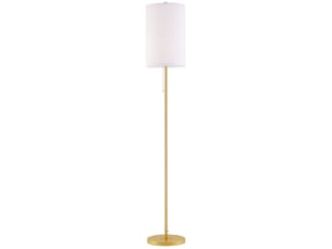 Lampadaire avec interrupteur à chaînette, abat-jour en lin et base en acier, douille e27, doré et crème
