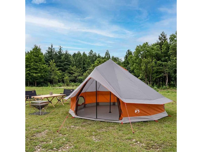  Tente tipi, tente de camping 18 personne gris et orange polyester et acier  - Conforama C