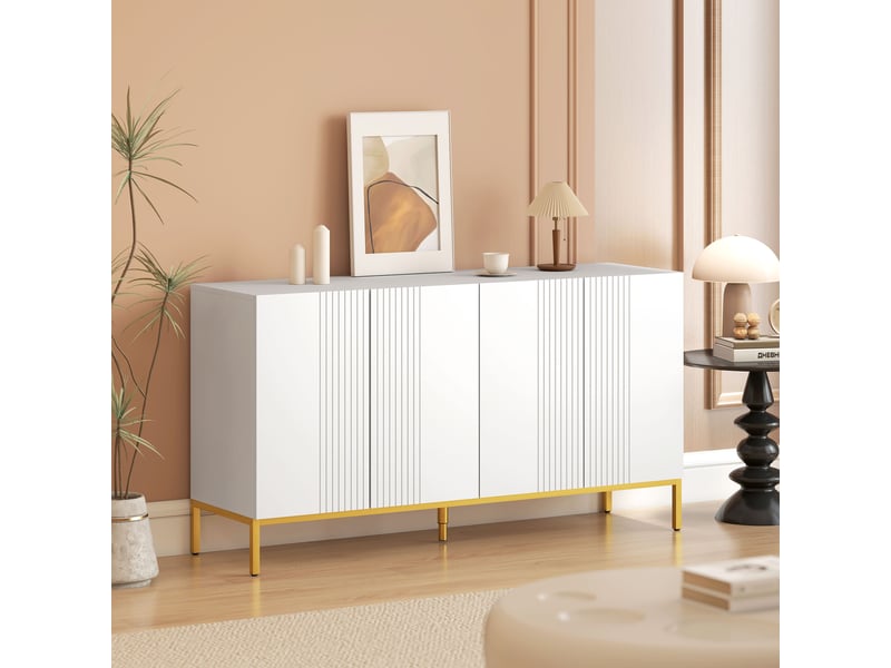 Buffet meuble de rangement blanc et doré - buffet bas 2 portes avec étagères réglables design graphique salon salle à manger T1003-01-09647 - Conforama D