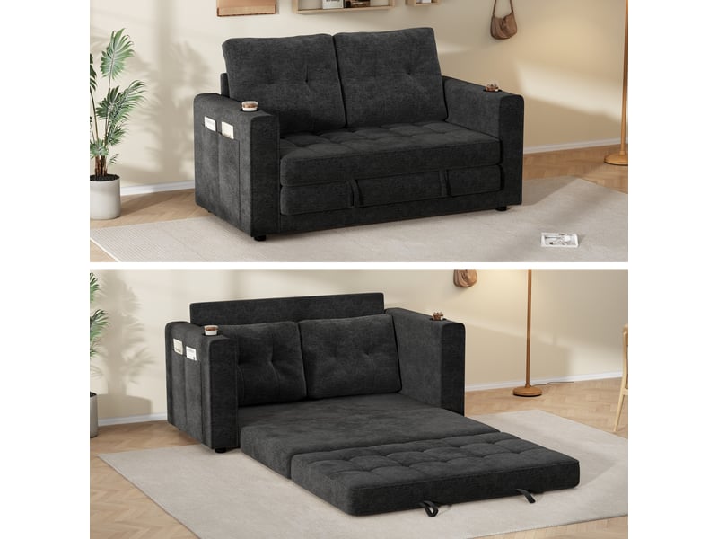  Canapé convertible - 141×79×93cm, canapé-lit double gris, triple extensible, dossier amovible, 141 x 79 x 93 cm  - Conforama C