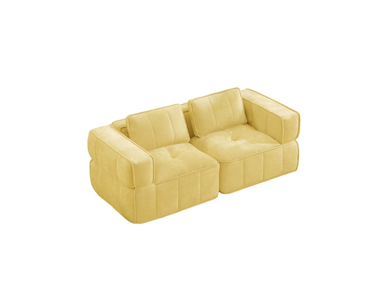  Canapé modulable 2 places en polyester,198x93x67cm,canapé à compression sans montage,mousse haute densité 32d,assise profonde,jaune  - Conforama A