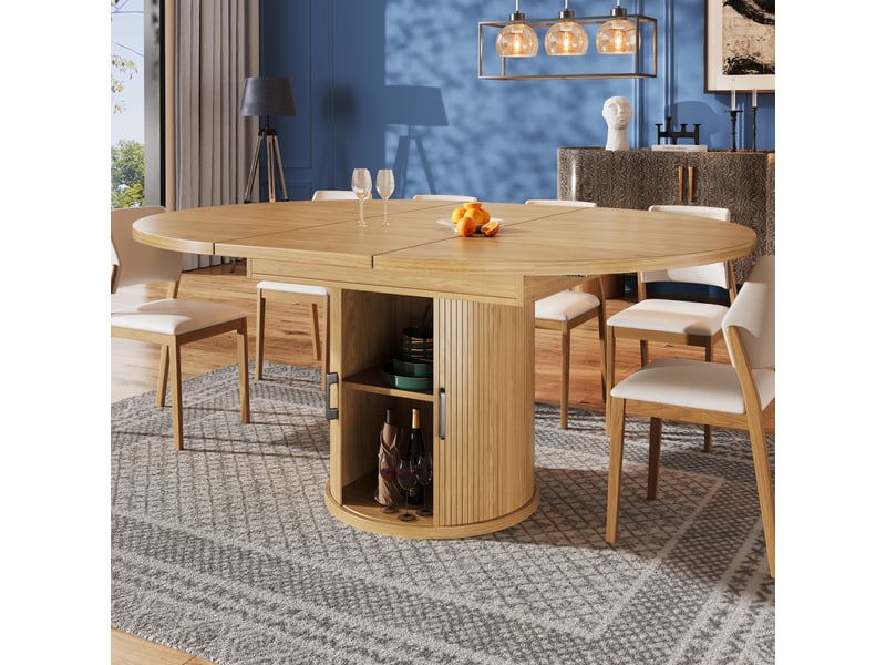 Table à manger extensible 118–158 cm, bois naturel, avec rangement Fay Lum - Conforama E