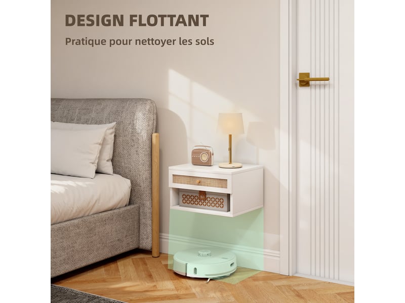  Lot de 2 tables de chevet murales 40 x 34 x 23 cm tiroir niche utile design contemporain en panneau de particules blanc 21_0001607  - Conforama D