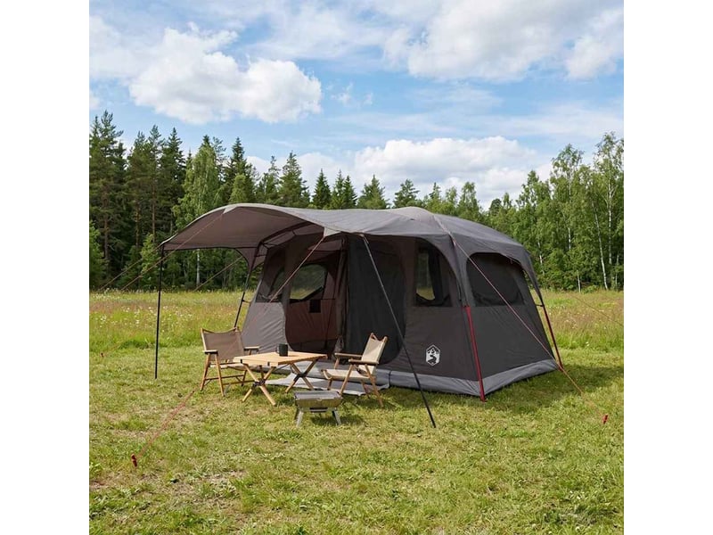  Tente tunnel, tente de camping 12 personne marron gris polyester et acier  - Conforama B