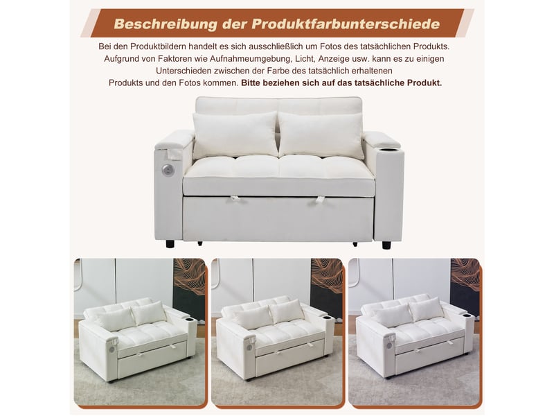  Canapé convertible, canapé-lit – 2 places, port usb, 140,5 x 74 x 82 cm, dossier réglable, porte-gobelets, beige  - Conforama W