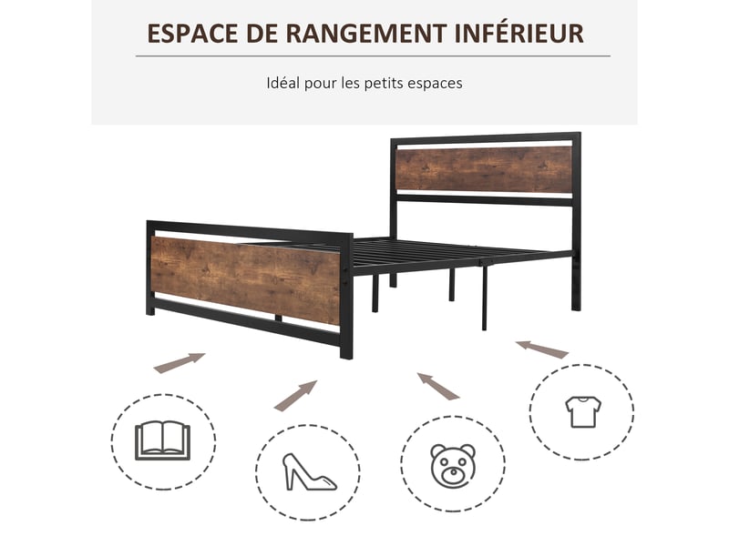  Cadre de lit double industriel avec sommier et tête de lit, compatible matelas 140 x 190 cm  - Conforama W