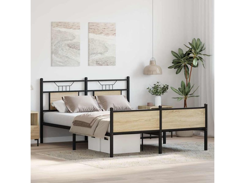  Lit double- lit adulte -  cadre de lit sans matelas chêne sonoma 150x200 cm  - Conforama D