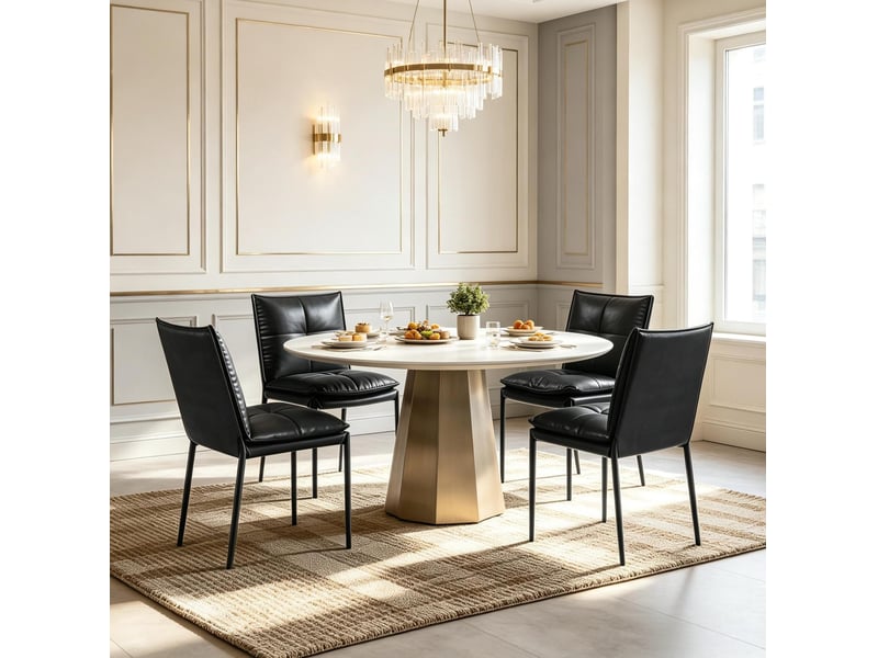  Lot de 4 chaises de salle à manger noires avec dossier rembourré, similicuir et pieds en métal  - Conforama C
