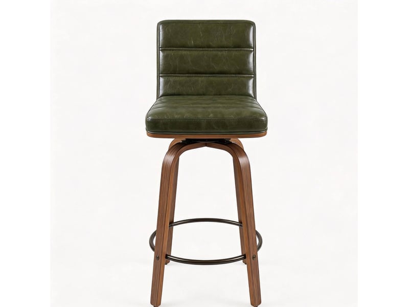  Tabouret de bar pivotant avec dossier ergonomique, anneau repose-pieds et patins antidérapants, en métal et bois vert  - Conforama A