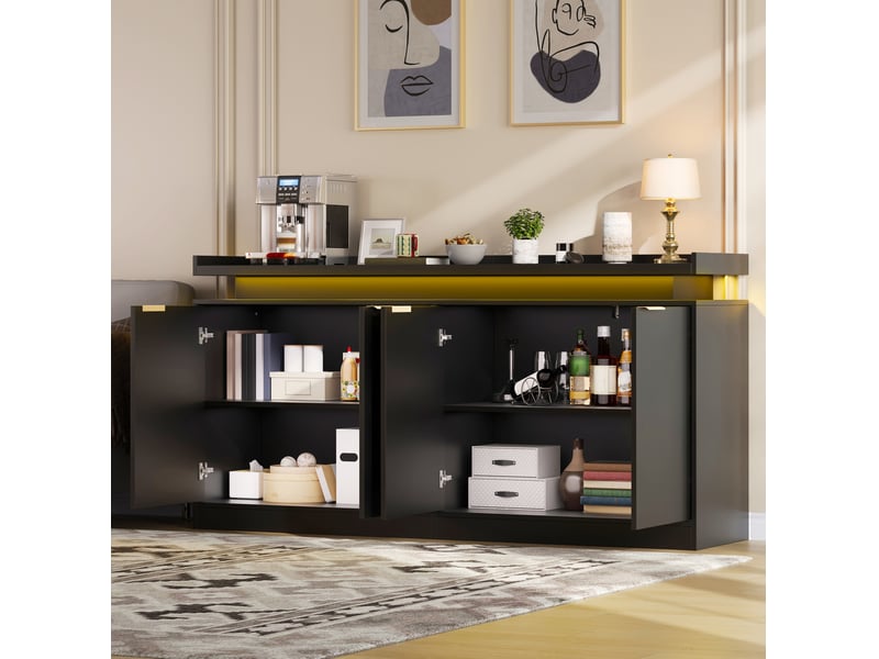  Buffet bas 160x39x83 cm – noir – 4 portes, led rgb pilotable par application et rangements modernes  - Conforama B