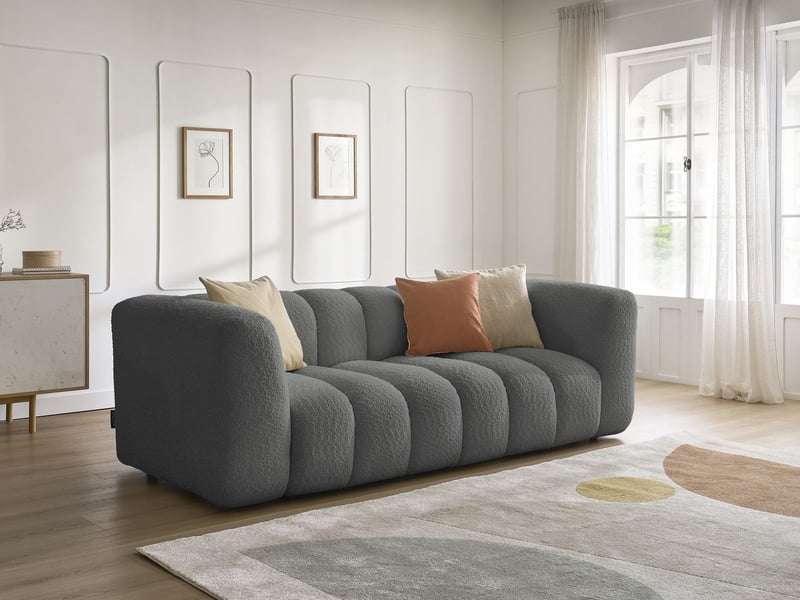 Bobochic canapé droit fixe 3 places talia tissu bouclette gris foncé TALIA - Conforama B