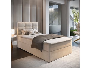 Lit avec rangement 90x200 cm <strong>MASSENO</strong>  <strong></strong> coloris beige