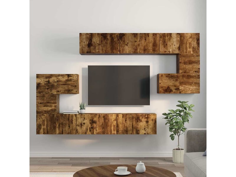  Ensemble de meubles tv - banc tv - meuble de rangement 10 pcs chêne fumé bois d'ingénierie  - Conforama B