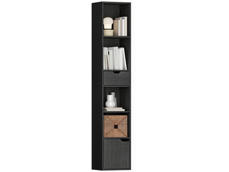  Bibliothèque, étagère à livres, meuble de rangement avec tiroir placard compartiments ouvertes, 30 x 24 x 158 cm, noir  - Conforama A